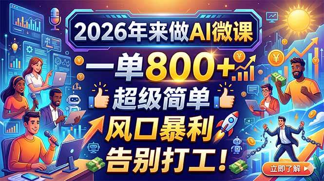 (5.2)2026年来做AI微课，一单800+，超级简单，风口暴利，告别打工！