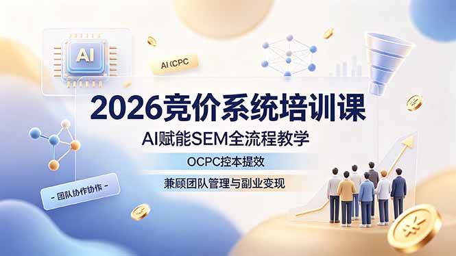 (7.05)2026竞价系统培训课，AI赋能SEM全流程教学，OCPC控本提效，兼顾团队管理与副业变现