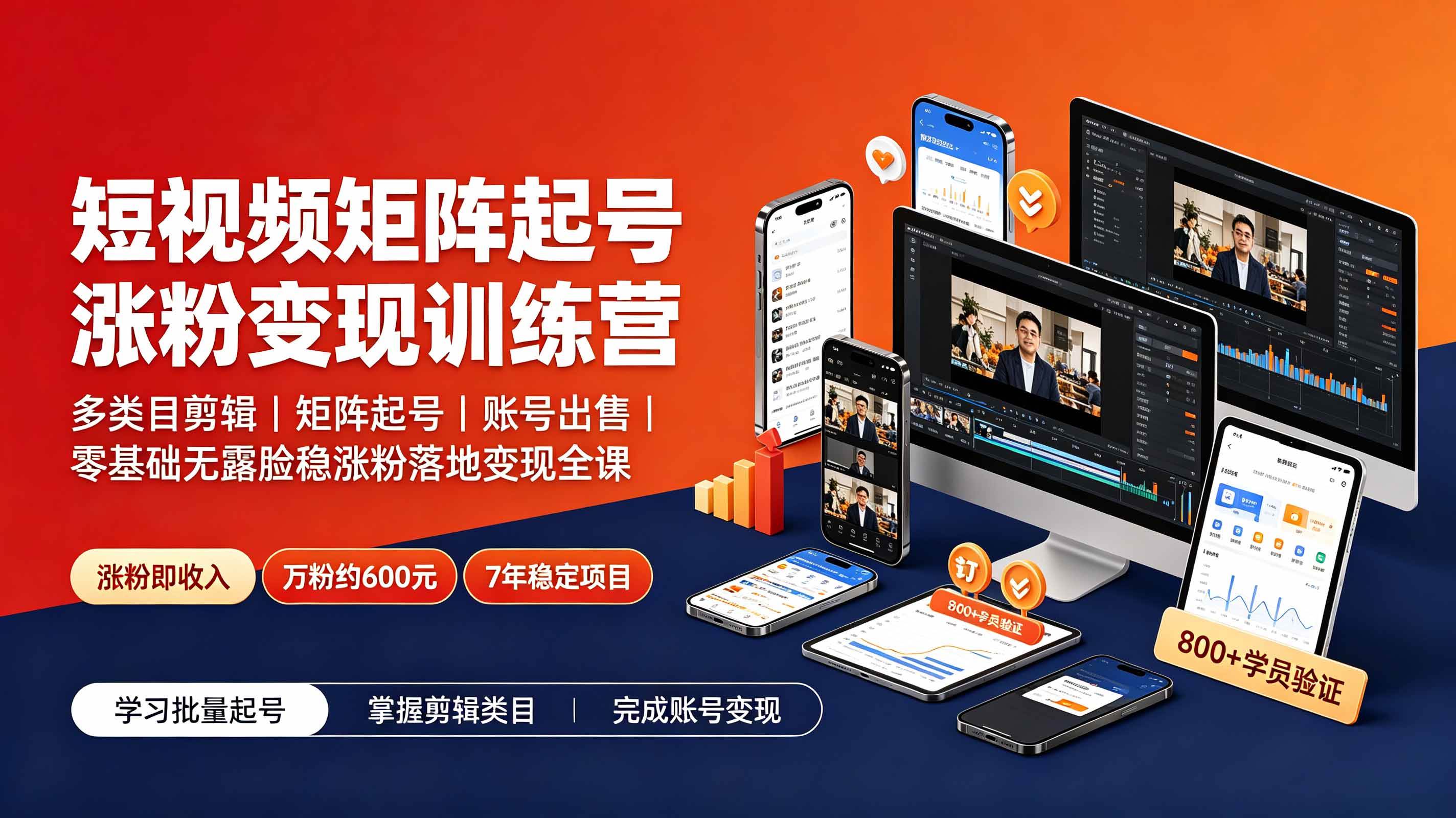 (7.09)短视频矩阵起号涨粉变现训练营｜多类目剪辑·矩阵起号·账号出售，零基础无露脸稳涨粉落地变现全课